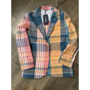 New Boys Vineyard Vines Madras Blazer Sz 12 Cayman Plaid Button Front Jacket